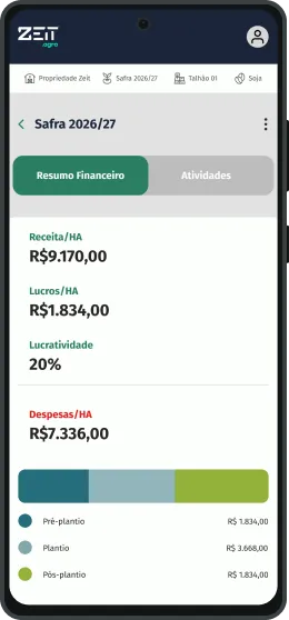 Zeit Agro app interface harvest informations.
